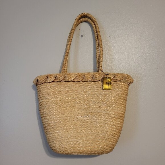 Magid Women’s Tan Natural Color Straw Tote Double Handle Zip closure NWT 17 x 13 - Picture 1 of 9